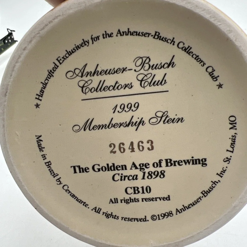 1999 Anheuser Busch Membership Stein Golden Age of Brewing CB10 Lid